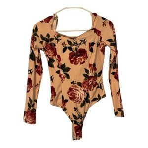 Floral Long Sleeve Bodysuit - Rose Print - XS